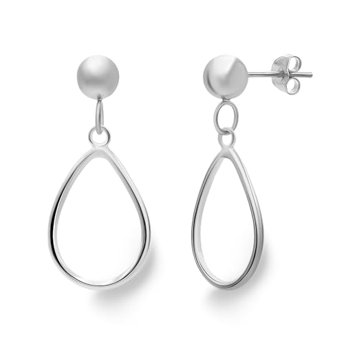 Sterling Silver Open Teardrop Dangle Hoop Earrings 5mm Bead Post Dangle Earrings for Women