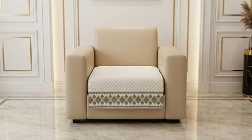 Image of Velvet Quilted Sofa Cover Mat Seat & Back, 1 Seater, L23in H32in, White Color,Anti Skid Backing, 6in Hanging Strap Design, Washable Soft, Anti Slip, Separate, Style -White-S1