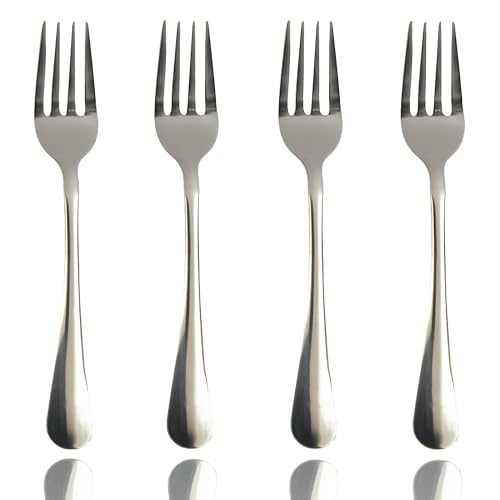 Stainless Steel Forks Set of 4 - Durable, Rust-Resistant, Mirror Finish, Dishwasher Safe - Ideal for Home, Office, Parties - Stylish Utensils for Tea, Coffee, Desserts (4 Stainless Steel Forks)