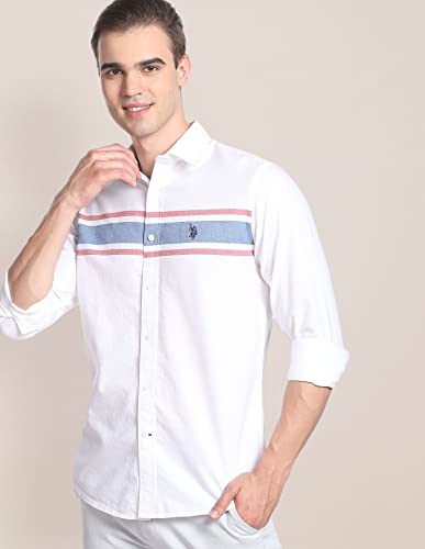 Image of U.S. Polo ASSN. Men's Cotton Striped Regular Fit Horizontal Stripe Oxford Casual Shirt