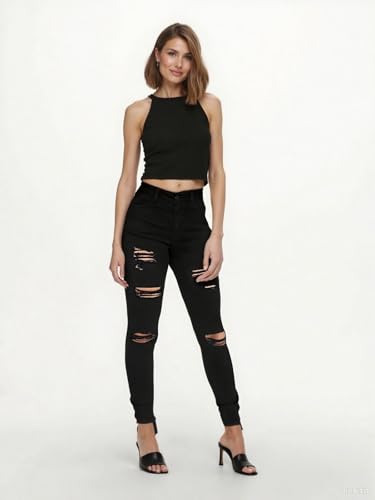 LONGBIDA High Waisted Ripped Skinny Jeans for Women Slim Fit Stretchy Distressed Jeans Y2K Destroyed Ankle Denim Pants