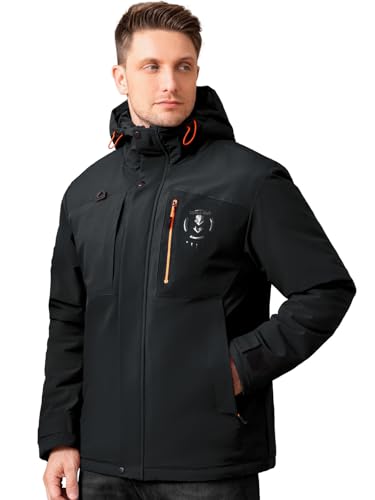 Image of Men's Thermal Waterproof Windproof Jacket Hooded Insulated, Lightweight Winter Snow Coat with Multiple Pockets