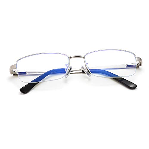 Image of Rectangle Men's Semi Rimless Metal Blue Light Blocking Glasses | Non prescription Anti Bluelight Business Half Rimless Clear Lens Wire Frame Glasses,Computer,Touch Screen,Fashion