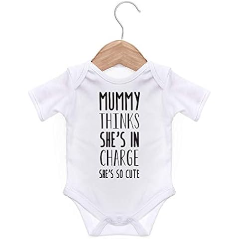 Mummy Thinks She's in Charge Short Sleeve Bodysuit/Baby Grow for Baby Boy Or Girl (White, 0-3m) Cover