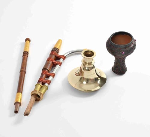 Image of 25 Inch Traditional Brass Wooden Copper Hookah | Handmade Antique Design | Decorative & Smoking Use
