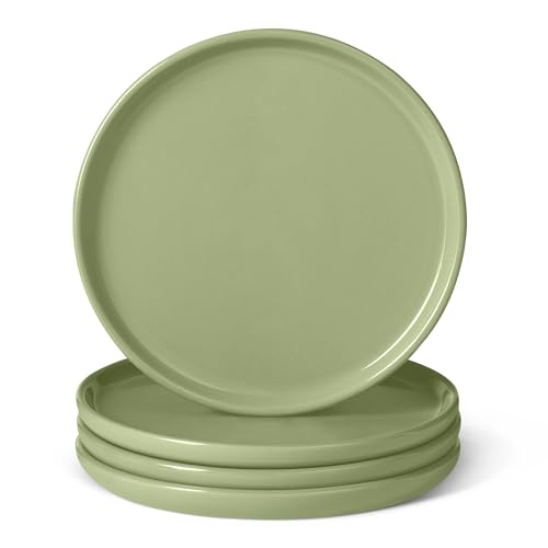 Image of Amazon Basics Glazed Stoneware Appetizer Plates, Ceramic 4-Piece Set, Microwave and Dishwasher-Safe, 6.7 in., Olive