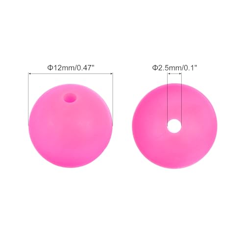 uxcell 50Pcs 12mm Silicone Beads, Round Loose Rubber Bead Bulk Focal Beads for DIY Keychain Pens Bracelets Jewelry Making (Rose Red)
