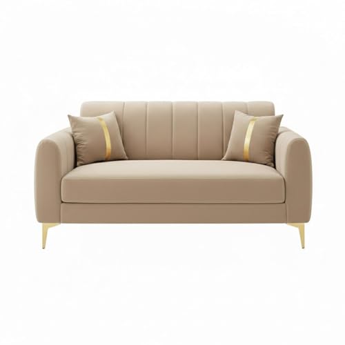 Image of Hermione Luxe Velvet-Suede Fabric 3 Seater + 2 Seater Sofa Set | Golden Legs | Comfortable & Spacious Seating | Modern Sofa Set for Living Room - Beige