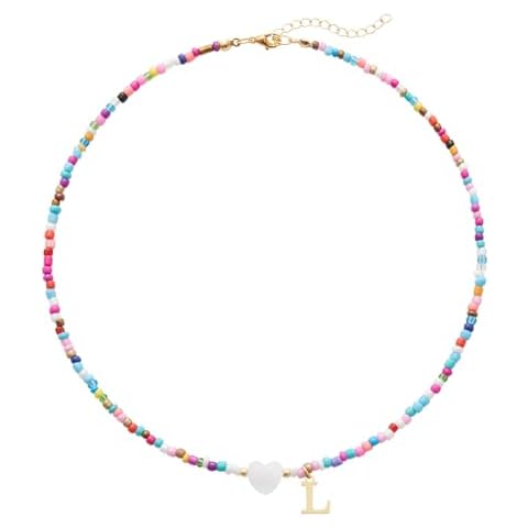 seensea 26 Letters A to Z Initial Necklace for Women Colorful Beaded Necklace Handmade Choker Necklace Rainbow Necklace Initial Choker Boho Style Necklace Gift for Women Cover