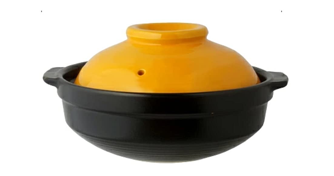 DONABE イエロー 黄色 黒 土鍋 19cm かわいい Amazon.co.jp: Eiko DONABE 19cm Single Person Earthpot Yellow