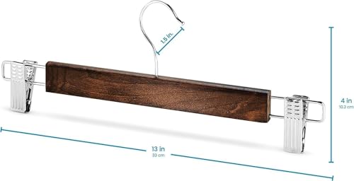 Image of Wooden Hangers for Clothes Hanging | 360 Swivel Hook with 2-Adjustable Clip Hangers for Pants, Skirts, Sarees | Wooden Trousers Bottom Hangers for Wardrobe (40, Walnut)