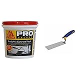 Sikacryl Ready-Mix Concrete Patch, Gray. A ready to use, textured patch for reparings spalls and cracks, 1 Qt & QEP 6 in. x 2 in. Comfort Grip Flat Margin Flooring Trowel with Bucket Hook, Silver