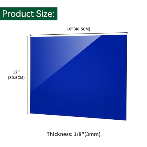 Image of Blue Acrylic Sheet 12 inch x 16 inch x 1 /8 inch, 2 Pack UU&FIL Glossy Translucent Colored Cast Plexiglass Sheets for Laser Cutting, DIY Display Projects, Wall Decor, Signs, Crafts, Easy to Cut and Engrave