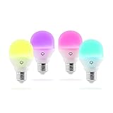 LIFX Mini (E27) Ampoule smart LED connectable Wi-Fi, ajustable, multicolore, ajustable, pas de hub requis, fonctionne avec Alexa, Apple HomeKit et Google Assistant, Set de 4 [Classe énergétique A+]