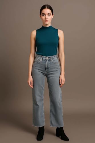 Image of KOTTY Women's Solid|Fit and Flared Fitting|Ankle Leg Style|High Rise|Stechable|Casual Jeans
