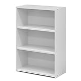 Pemberly Row Contemporary Engineered Wood 3-Shelf Bookcase, Soft White Finish, 35.3'H x 24.5'W x 11.6'D, Adjustable Shelves, Closed Back Design, Durable Particle Board for Home or Office Storage and