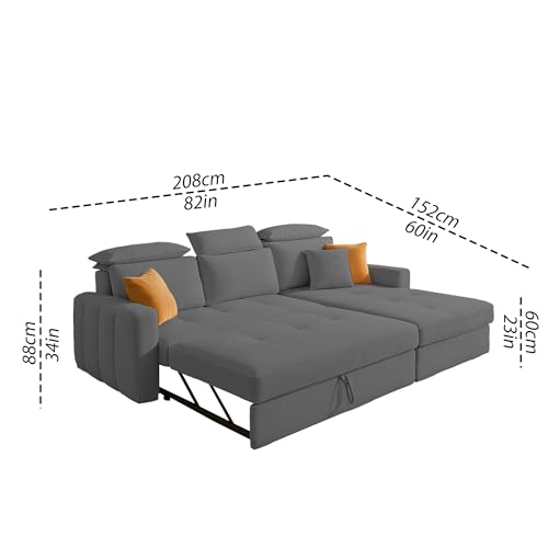 Image of Casaliving Gagnon RHS 4 Seater L Shape Corner Sofa Cum Bed for Living Room (Dark Grey Fabric) Premium Fabric Sofa Cum Bed