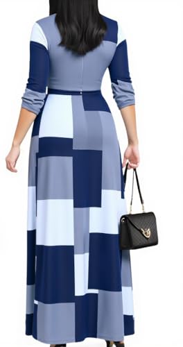 Image of Women's Church Maxi Wrap V Neck 3 /4 Sleeve Tie Waist Plus Size Long Dress | Flattering wrap V-neck design enhances curves. High elastic tie waist accentuates the slimmest part, hides tummy.
