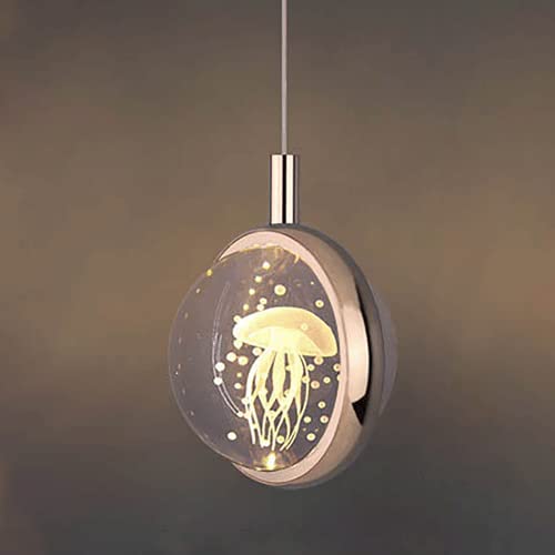 Suspension cristal méduse LED 6W : mini lustre moderne 3 couleurs pour chevet de chambre