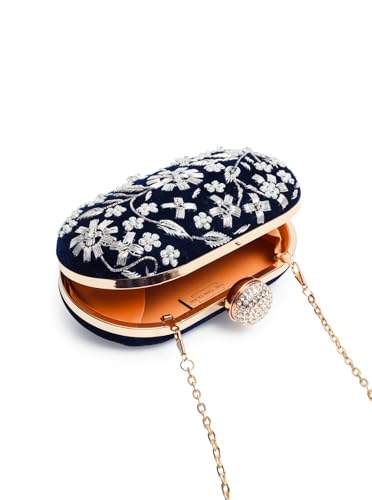 Image of THE TAN CLAN Hand Embroidered Luxury Clutch Purse for Women | Evening Hand Clutch Bag | Ladies Party Wedding Purse with Chain Strap | Ethnic Woman Handbag Gift for Birthday, Anniversary