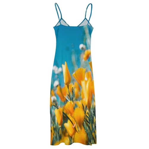 Robe de plage décontractée fleurs jaunes coupe ample pour masquer les complexes avec style - 4