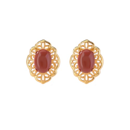 Boucles d'oreilles en jade naturel et argent sterling doré pour femme