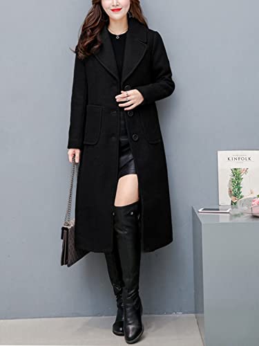 Hacikis Womens Wool Blend Single Breasted Notched Collar Winter Pea Trench Coat with Pockets3