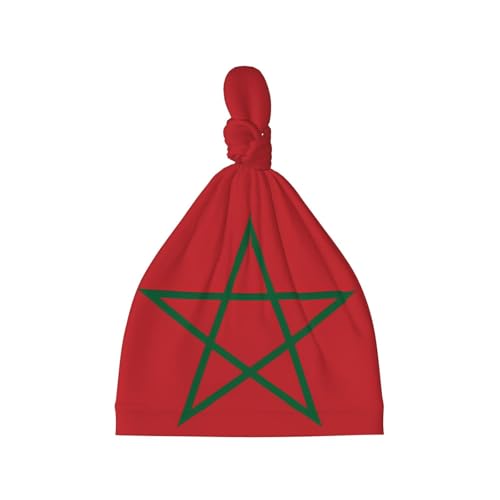 Newborn Baby Hat, Flag of Morocco Print Soft Top Knot Beanie Cap, Cute Baby Headwear for 0-6 Months Black
