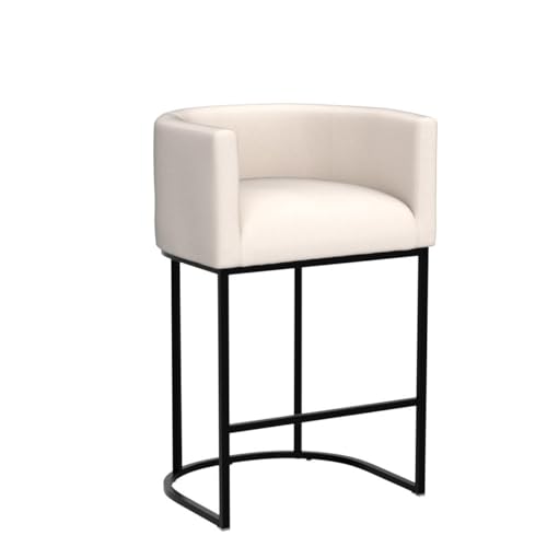 Image of LUE BONA 27 inch H Counter Height Bar Stools Set of 4, Modern Barrel Counter Stools with Backrest and Arms, Black Metal Frames, Linen Fabric Upholstered Accent Barstools for Kitchen Island, Beige