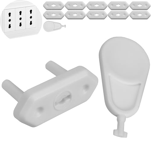 Copripresa senza Adesivo, 10 pz, Bianco, con chiave, adatto per prese di tipo F e L, Copriprese Bambini Universali...