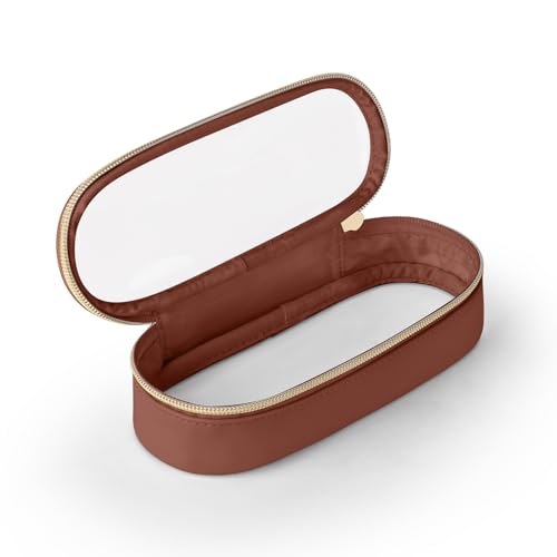 Soimeat Clear Travel Makeup Brush Holder, Leather Makeup Brush Toiletry Bag, Portable Cosmetic Brush Case, Transparent Waterproof Makeup Brush Storage Bag, Brown, Clear Travel Makeup Brush Bag