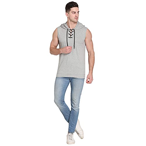 Image of Solid Men Hooded Neck Grey T-Shirt