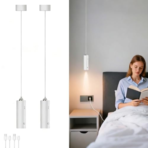 KZT 2 lampadari a sospensione a batteria, a LED, dimmerabili, 3000 K, luce bianca calda, senza collegamento di alimentazione con USB-C, ricaricabile, moderna, per camera da letto, tavolo da pranzo