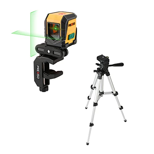 PREXISO 65FT Laser Level Self Leveling Cross-Line Laser Green Beam & PREXISO 20" Laser Level Tripod Aluminum Lightweight Compact Tripod Stand with Tilting Head, Bubble Level, Quick Release Plate