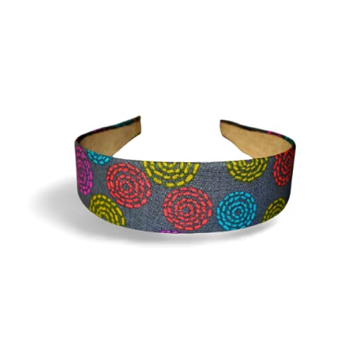 Gifts and Beads| Circles in grey background,1 Headband, hair bands, gifts for women, headband for girls, wide headband, handmade in USA, wide hair band, flowers printed cotton fabric,wrapped plastic base, fashion headbands and headwrap for women and girls, diademas para mujeres y ninas.