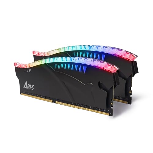 DATO 32GB DDR4 RAM 16GBx2 RGB DDR4 with Heatsink 3600MHz CL18 1.35V XMP PC4-28800 288 Pin Non-ECC UDIMM Desktop Memory Module for Gaming, ARES Armor Lite, Black