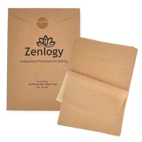 Comparison: Best Parchment Paper For High Heat 9 Zenlogy Parchment Paper Sheets 12x16 (200 sheets) for Baking - Unbleached Chlorine-free High Heat Non-Stick Pre-Cut Parchment Paper for Half Sheet Pans