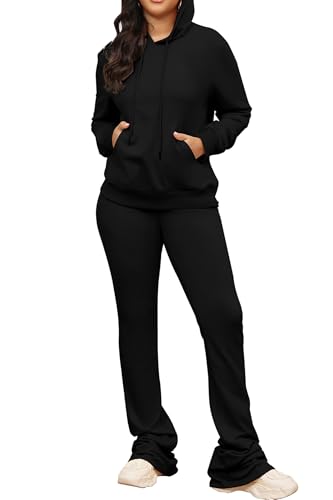 Women's Sweatsuits Sets 2 Piece Outfits Drawstring Hoodies Stacked Jogger Sweatpants Tracksuits Casual Set4