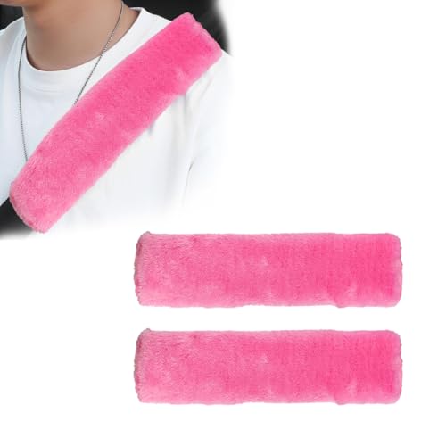 Suvnie 2 PCS Seat Belt Shoulder Pads, Soft Fluffy Plush Seat Belt Shoulder Strap Covers, Comfy Warm Seat Belt Strap Cover Shoulder Cushion for Adult Children, Car Accessories (Pink)