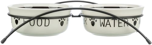 TRIXIE Napf-Set, Keramik/Metall - weiß/schwarz 2 × 1,6 l/ø 20 cm/41 × 10 × 20 cm