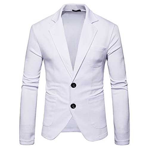 Men's Casual 2-Button Sport Coats Lightweight Slim Fit Cotton Suit Blazer Stylish Single Breasted Party Jackets (White,X-Large)
