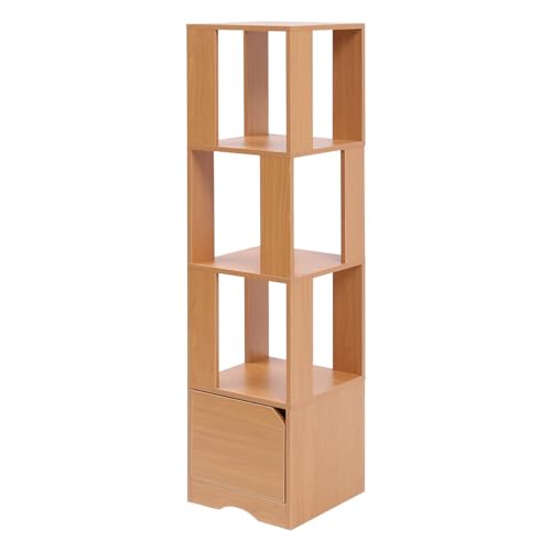 HUISEN&HosHoコーナー収納棚 スリム本棚 コーナー設置可 コーナーキャビネットコーナーラック トイレ オープンラック すきま収納 カラーボックス 多目的ラック オープンシェルフ 扉付き 木製 リビング キッチン 大容量 本 雑誌 漫画 フイルム