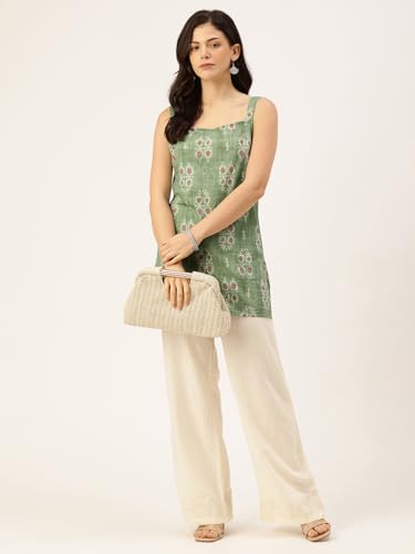 Image of feranoid Women's Printed Sleeveless Short Kurti with Stylish Neck, Backless Design & Side Slits (XS-XL)