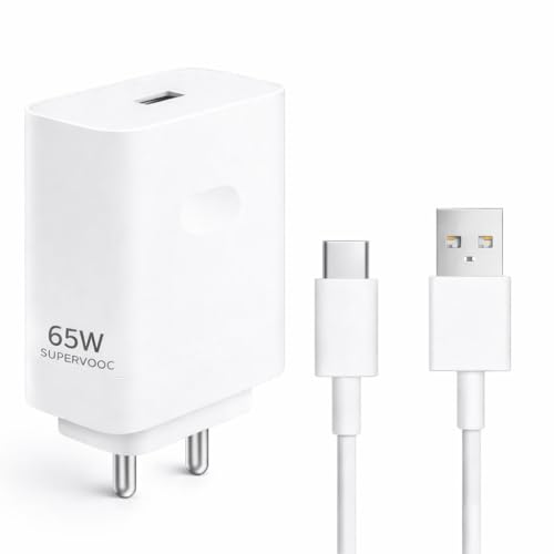 Image of 65W SuperVOOC Fast Charger with Type-C Cable | Compatible with Oppo, OnePlus, Realme, Xiaomi, iQOO & Samsng Supports VOOC, SuperVOOC, Warp, Dash, Dart Charging | Safe & Universal Adapter