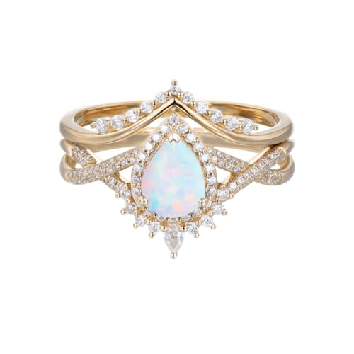 Teardrop 1-5 Carat Gemstone and Moissanite Wedding Ring Sets 10K 14K 18K Solid Gold Pear Cut Gemstone Engagement Ring Set Bridal Ring Sets Promise Ring Sets for Women4