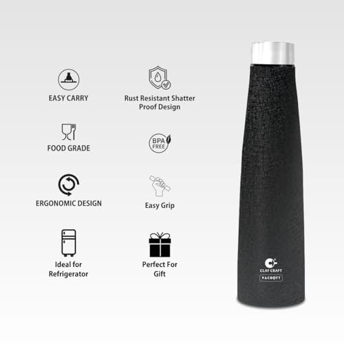 Image of Clay Craft VACBOTT Chariot Single Walled Non Insulated Water Bottle-900ML, 6-Piece(Black) Leak Proof | Easy Grip |Easy To Carry| Gym Bottle | Home | Kitchen | Hiking | Treking Bottle | Travel Bottle