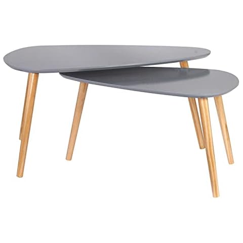 THE HOME DECO FACTORY Nesting Table Wooden Pebble Grey, Engineered Wood Pine, 80 x 50 x 40 cm Cover