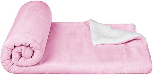 Image of VAS COLLECTIONS Flannel Sherpa Baby Blanket | 2-Layer Soft & Fluffy AC Blanket | 250 GSM, 800 g Lightweight All-Season Wrapping Sheet for Newborns (Baby Pink, 130 x 105 cm, 3-24 Months)