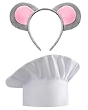 Neujiwo Mouse Ears Headband and Chef Hat Set Adult Halloween Costume Dress up Accessories for Remy