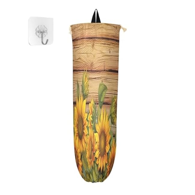 2 Pcs Wood Grain Sunflower Plastic Bag Holder Wall Mount Garbage Plastic Bag Organizer Kitchen Grocery Bag Storage Dispenser Home Decor